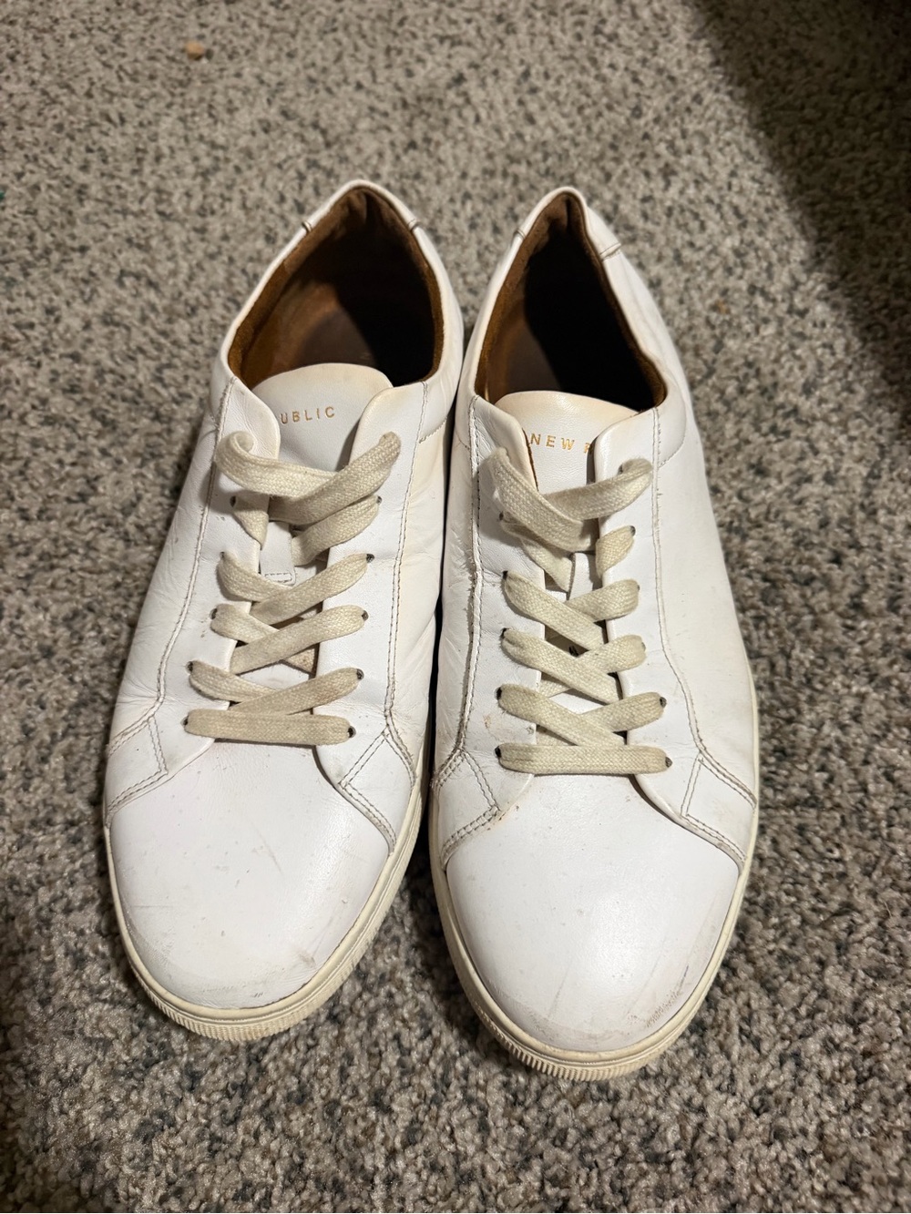 Men's White Leather Sneakers with Cream Laces